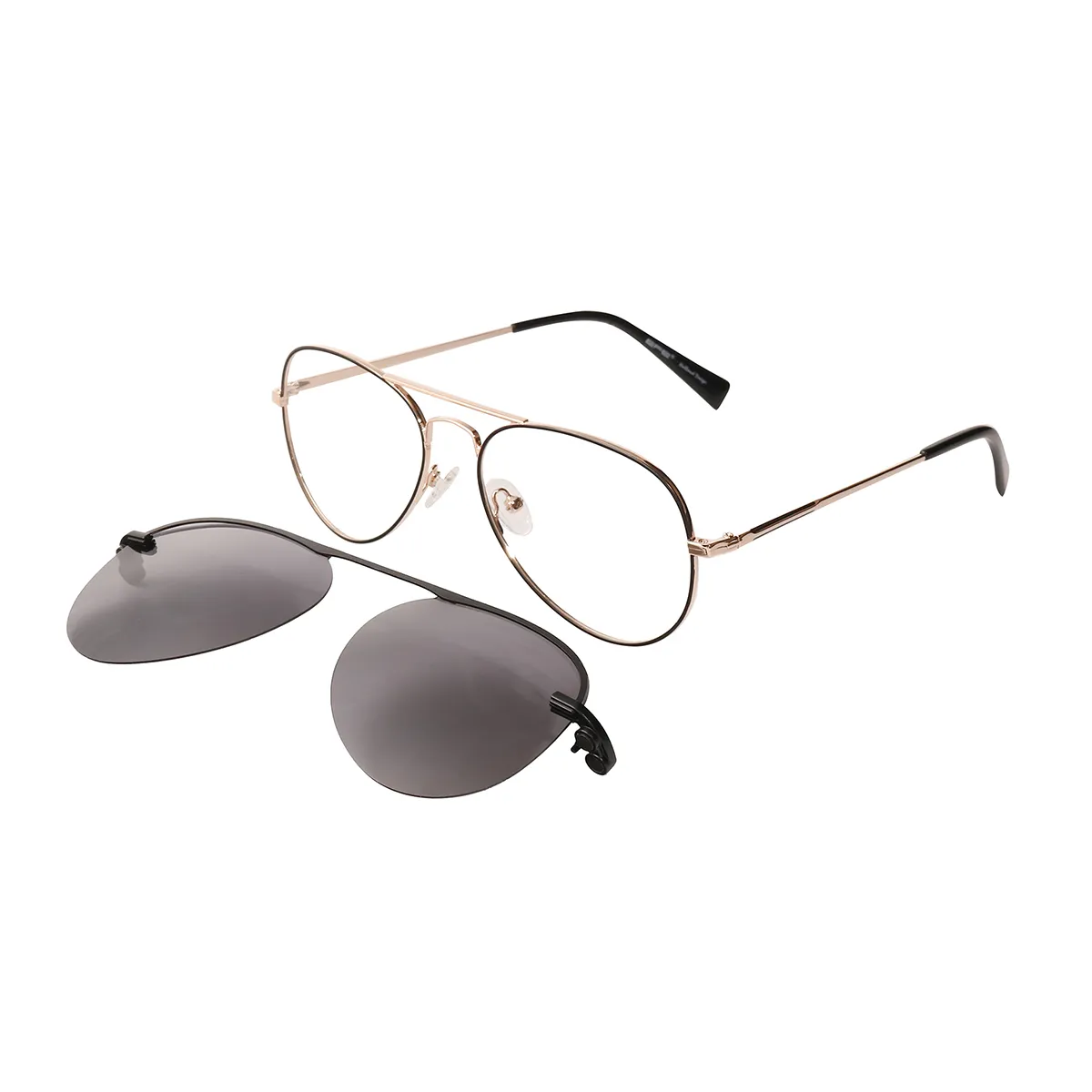 Edwin - Aviator Metal-Gold Clip On Sunglasses for Men & Women